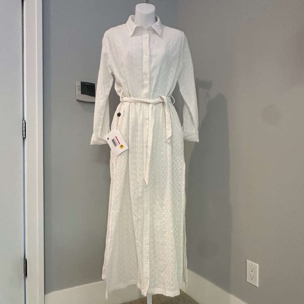 WEILI ZHENG Beautiful Feminine Eyelet Slit Dress Sz M NWT $388!!
